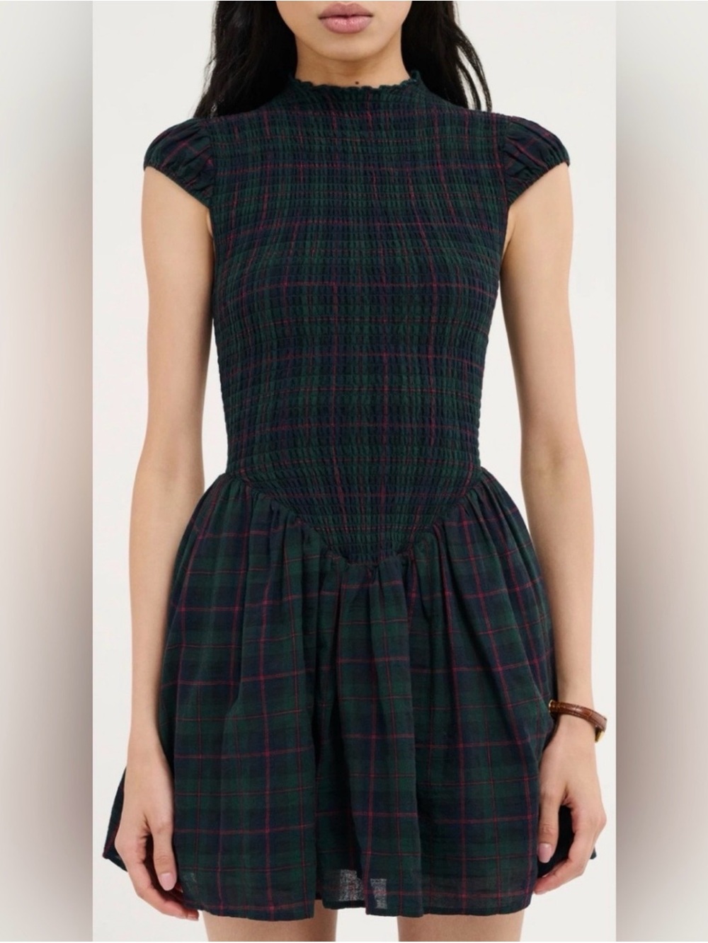 Rumored Barclay Mini Dress in Green Plaid